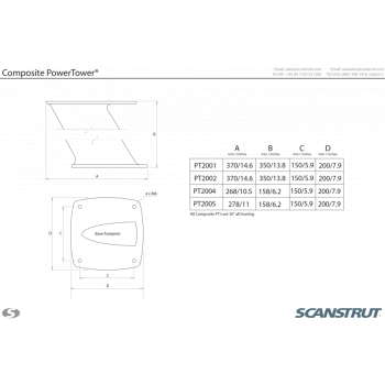 Scanstrut PT2001 supporto Radar Power Tower 350mm Painestore