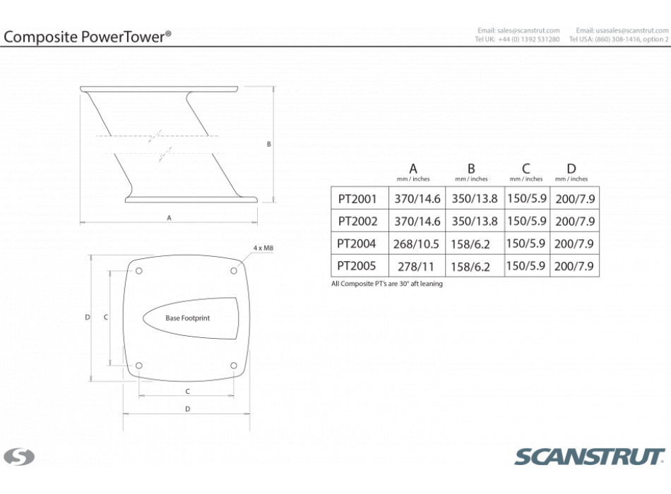 Scanstrut PT2001 supporto Radar Power Tower 350mm Painestore